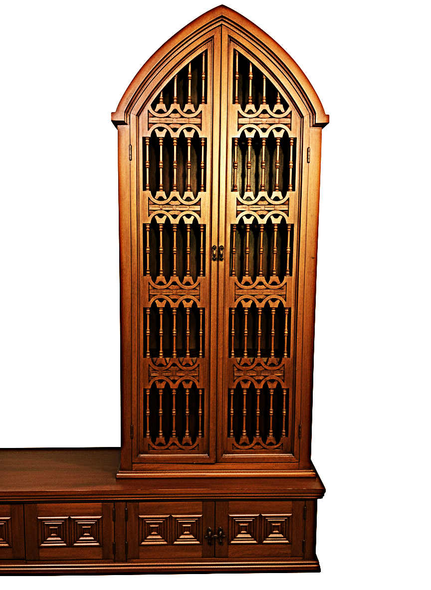 Magnífico juego de estantería de estilo gótico de madera maciza tallada a mano.