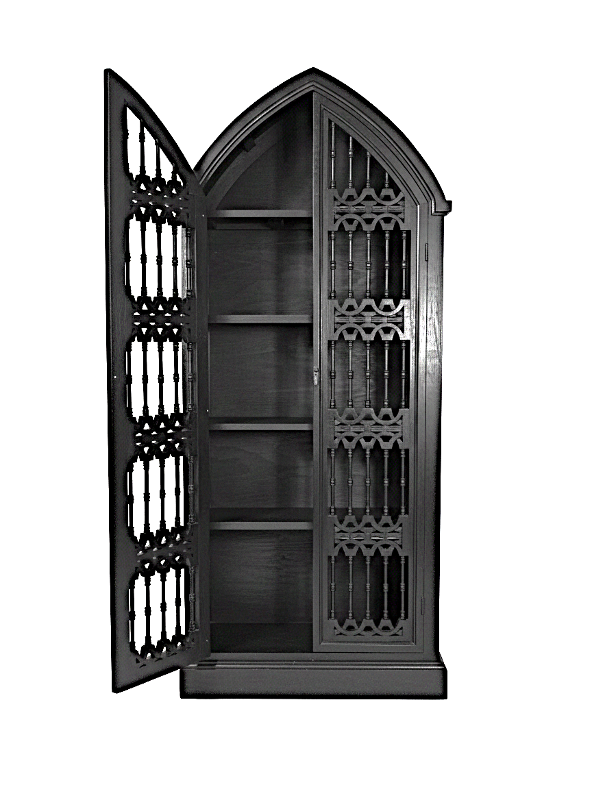 Magnífico juego de estantería de estilo gótico de madera maciza tallada a mano.