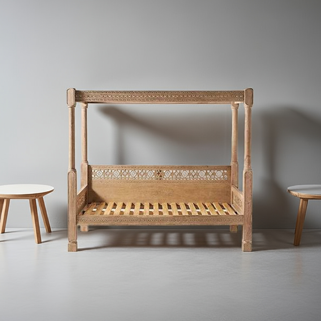 Hand Carved Canopy Style Solid Wooden Daybed / Out Door Seating