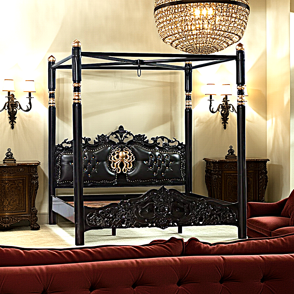 Huni Solid Mango Wood Hand Carved Bed