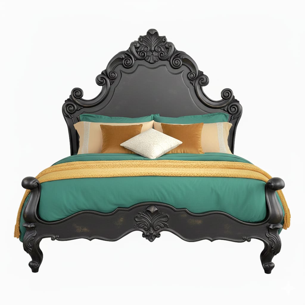 Regal Hand-Carved Solid Wooden Platform Bed Frame