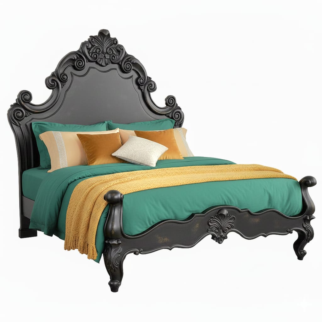 Regal Hand-Carved Solid Wooden Platform Bed Frame