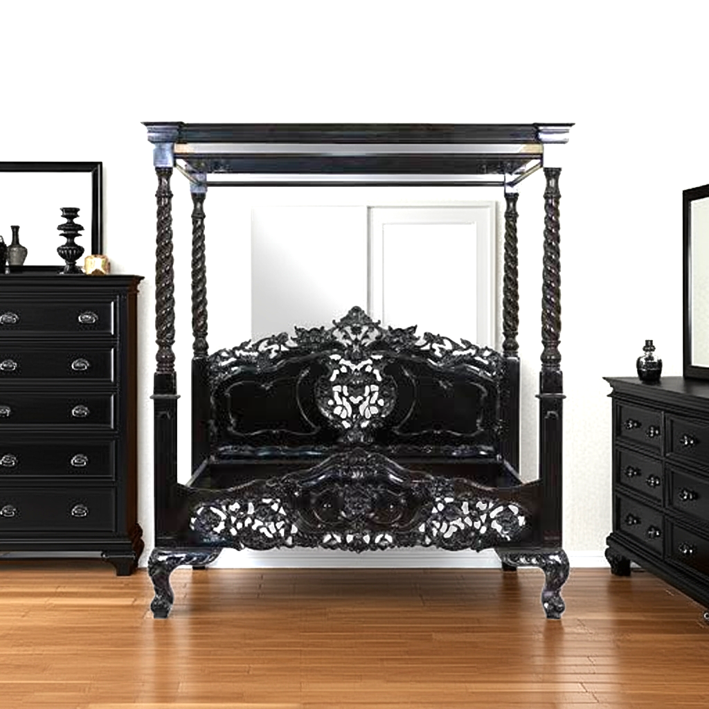 Kabak Gothic Hand Carved Solid Wooden Canopy Bed