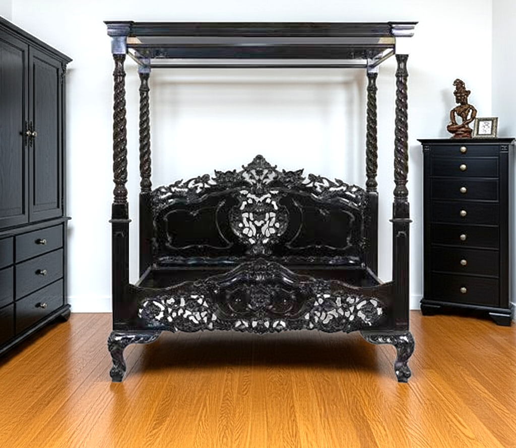 Kabak Gothic Hand Carved Solid Wooden Canopy Bed