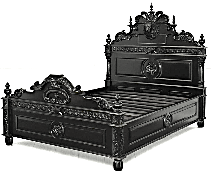 Lion Head Hand Carved Gothic Style Solid Wooden Bed