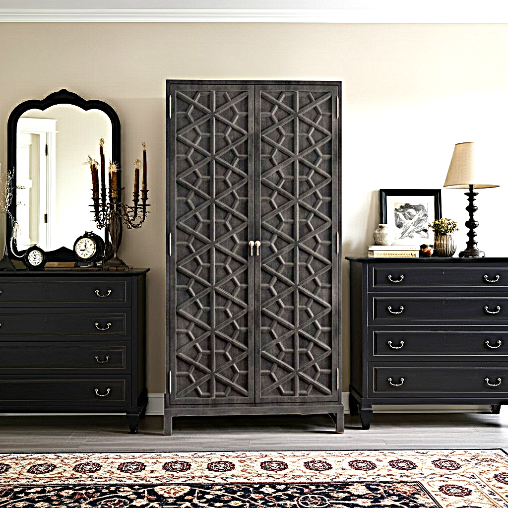 Luna Hand Solid Wooden Carved Armoire - Storage Cabinet