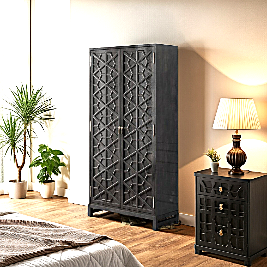 Luna Hand Solid Wooden Carved Armoire - Storage Cabinet