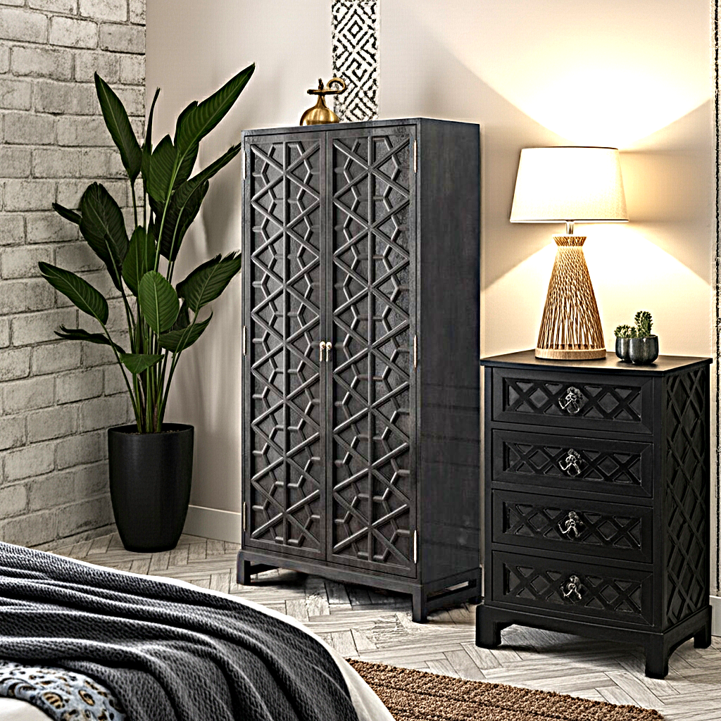 Luna Hand Solid Wooden Carved Armoire - Storage Cabinet