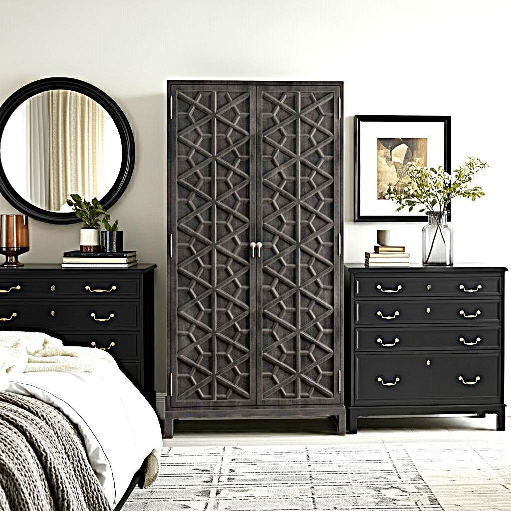 Luna Hand Solid Wooden Carved Armoire - Storage Cabinet