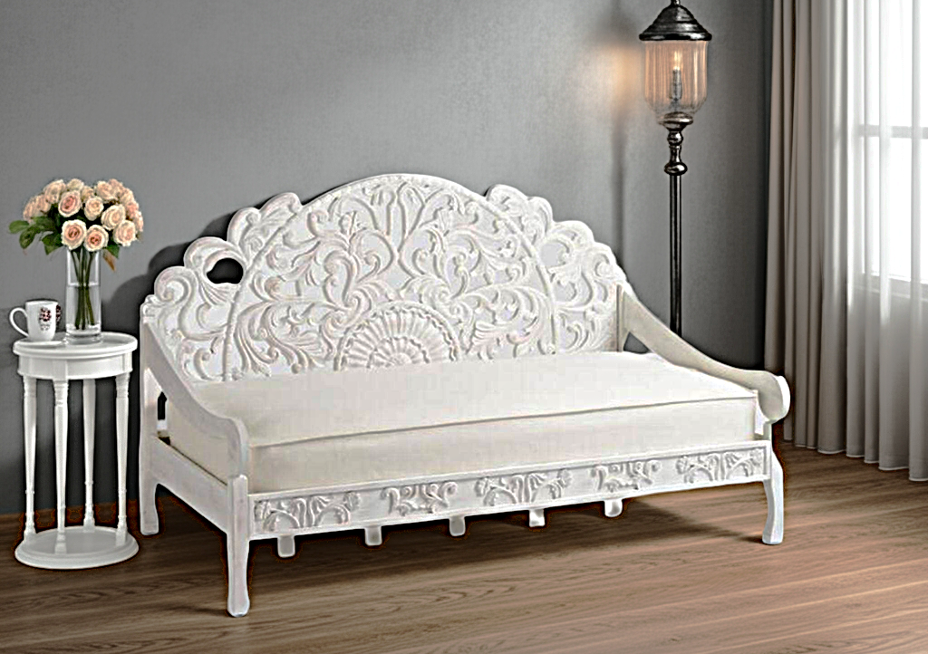 MAHAL Sofá cama tallado a mano Blanco