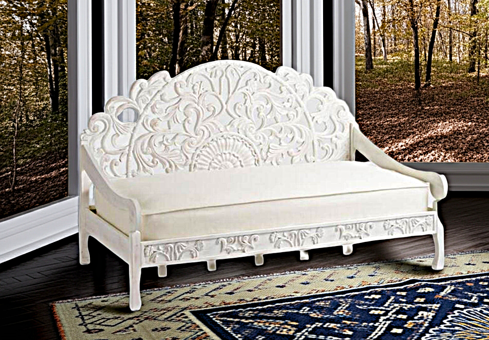 MAHAL Sofá cama tallado a mano Blanco