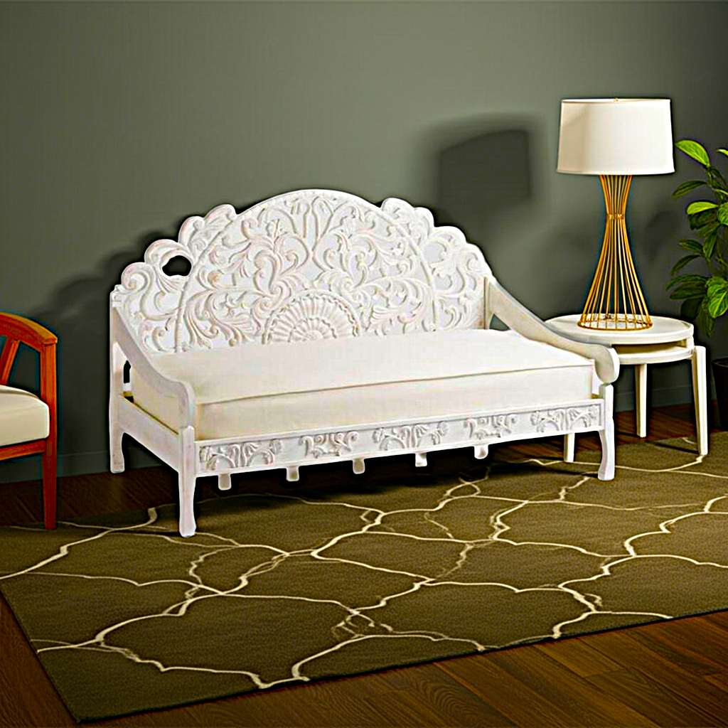 MAHAL Sofá cama tallado a mano Blanco