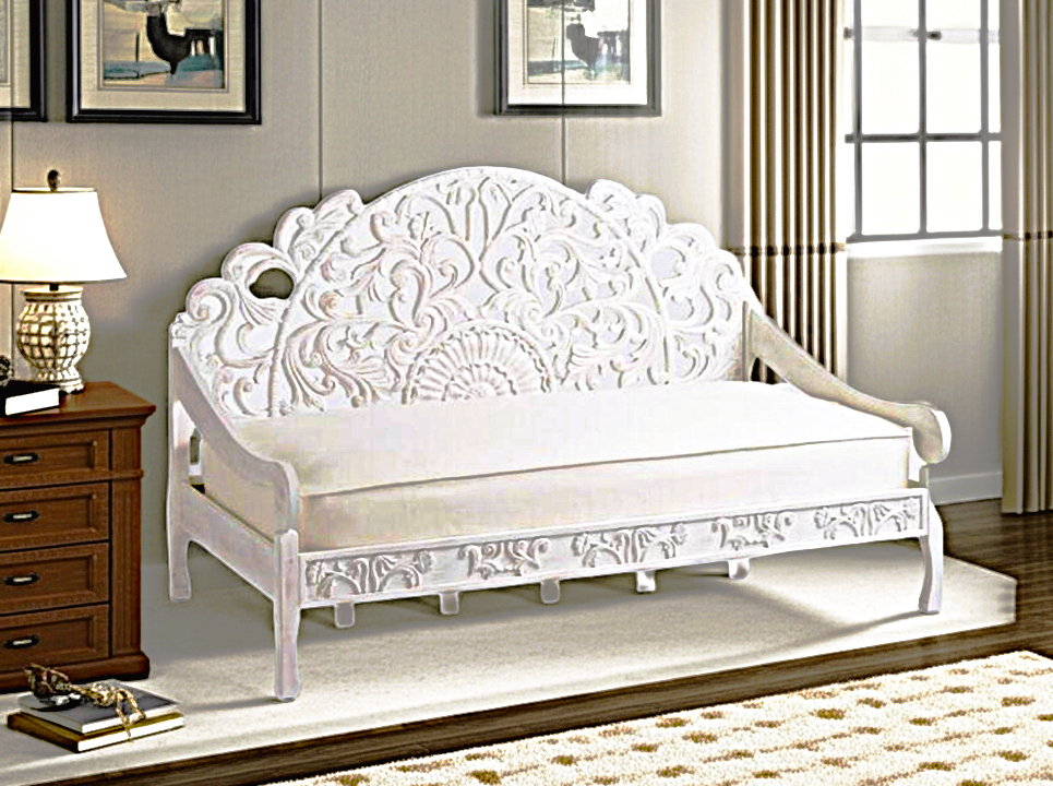 MAHAL Sofá cama tallado a mano Blanco