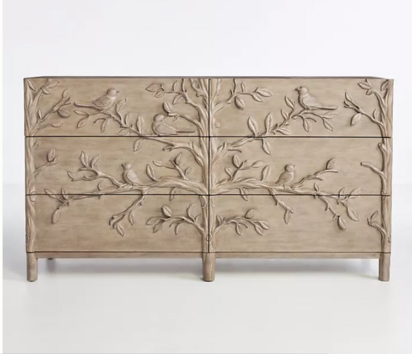Hand Carved Ornithology Six-Drawer Dresser