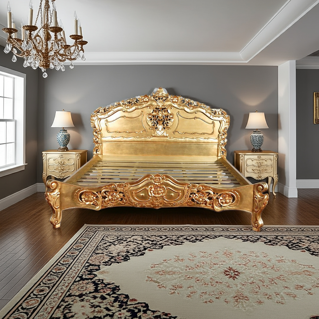 Royal Gold Leaf Hand Carved Bed