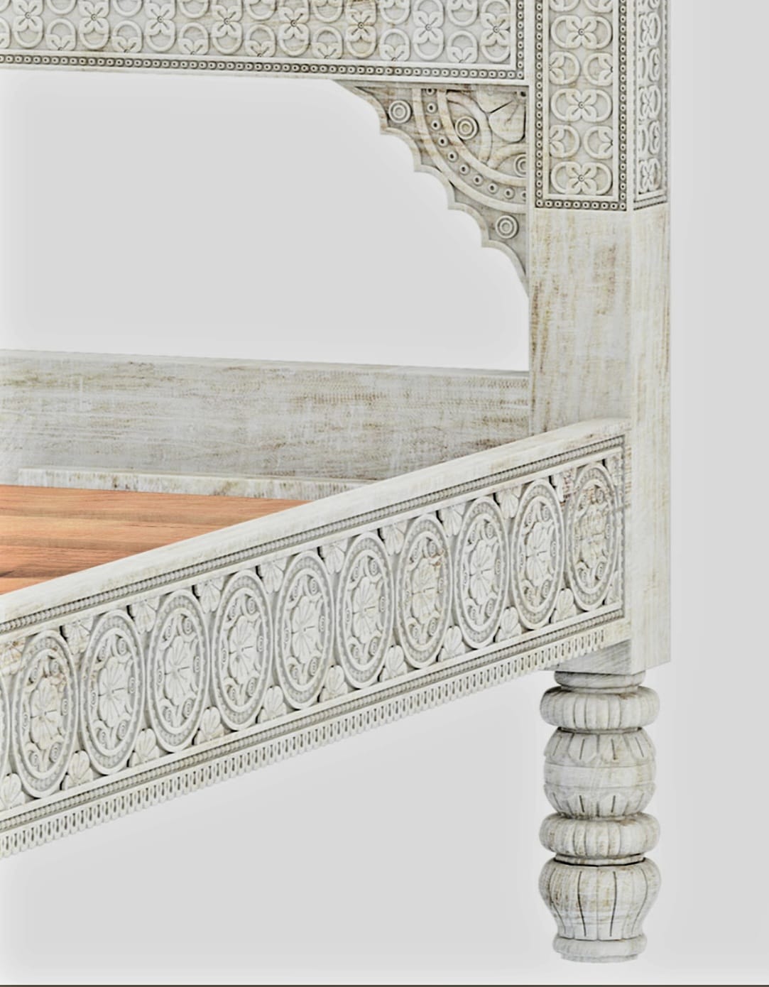 Khalifa Hand Carved Indian Solid Wooden Bed