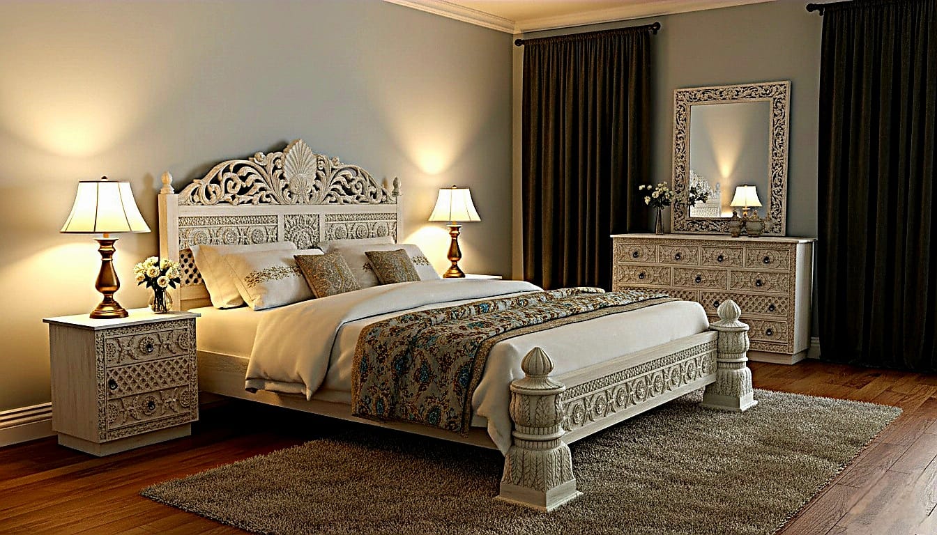 Juffair Hand Carved Solid Wood Bed