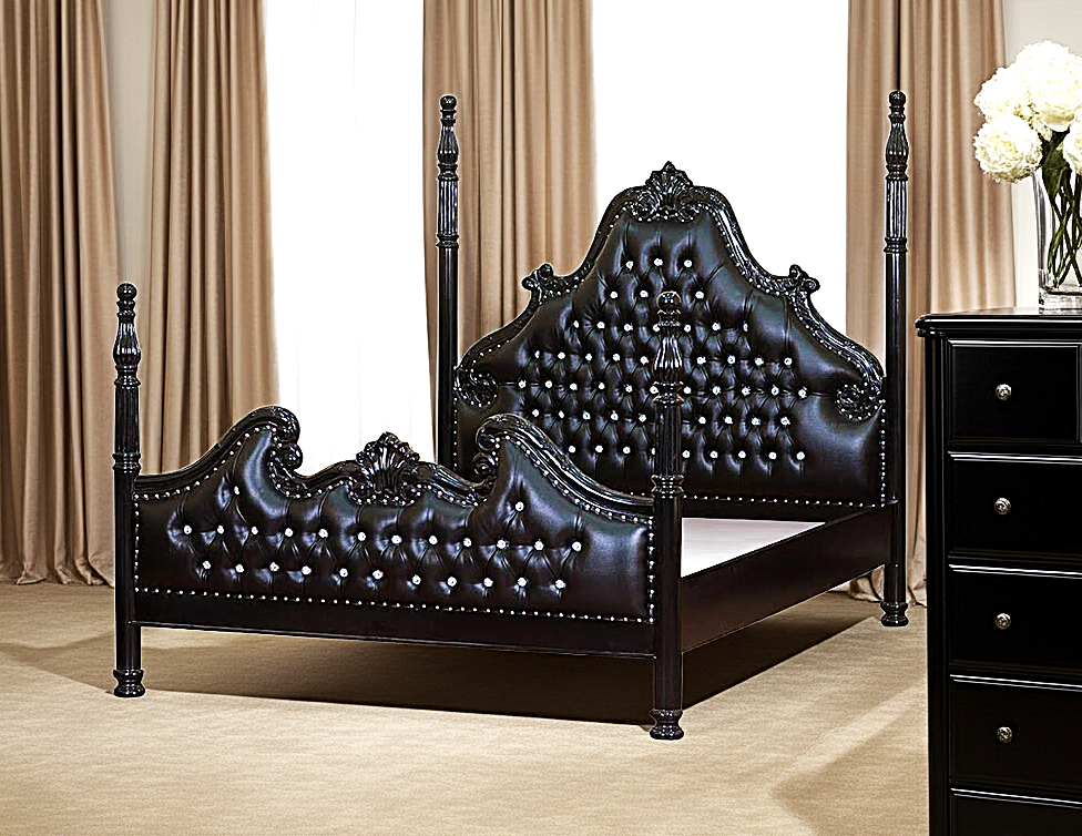 Zaraa Hand Carved Solid Wooden Tufted Bed