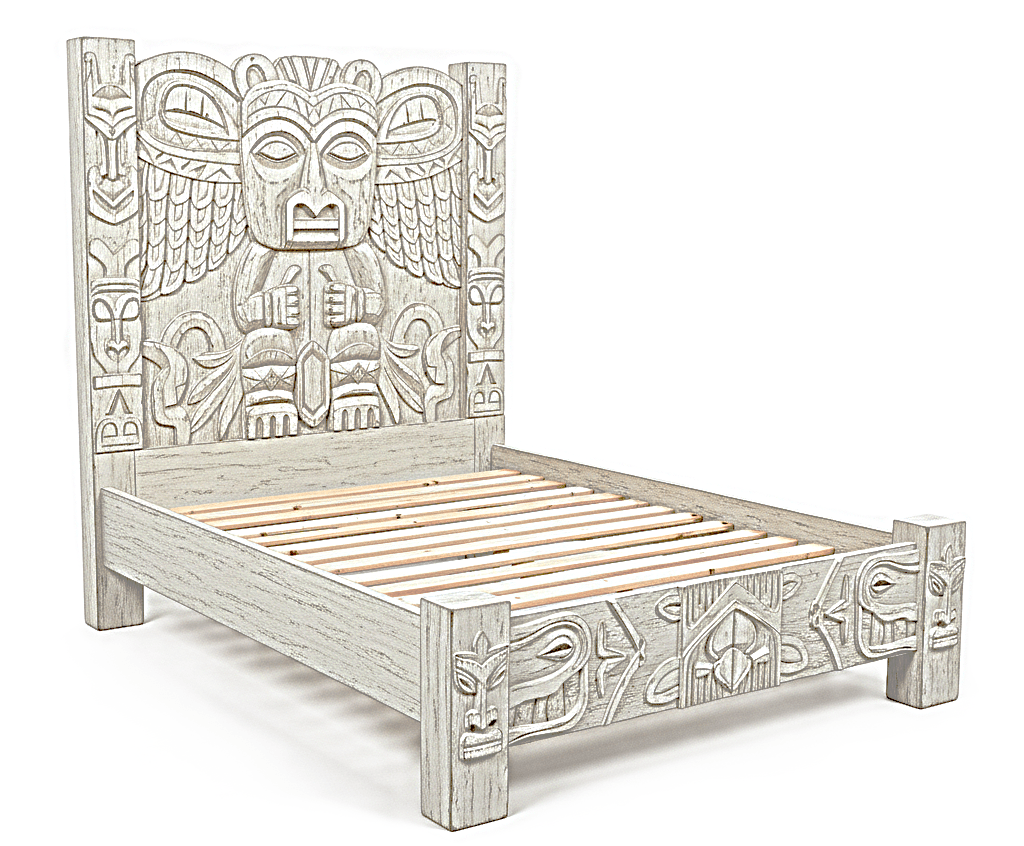 Ancestral Totem Hand - Carved Solid Wooden Gothic Platform Bed by Hibashi Furniture – handcrafted solid wood furniture made in India