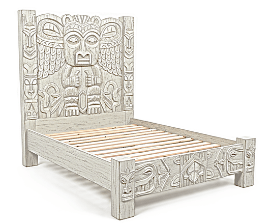 Ancestral Totem Hand-Carved Solid Wooden Gothic Platform Bed by Hibashi Furniture—handcrafted solid wood furniture
