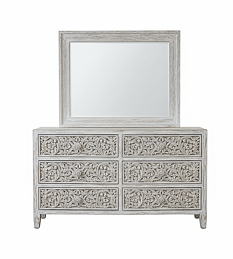 Bohemian Style Hand carved Indian Wooden Floral Platform Bed – handcrafted solid wood furniture