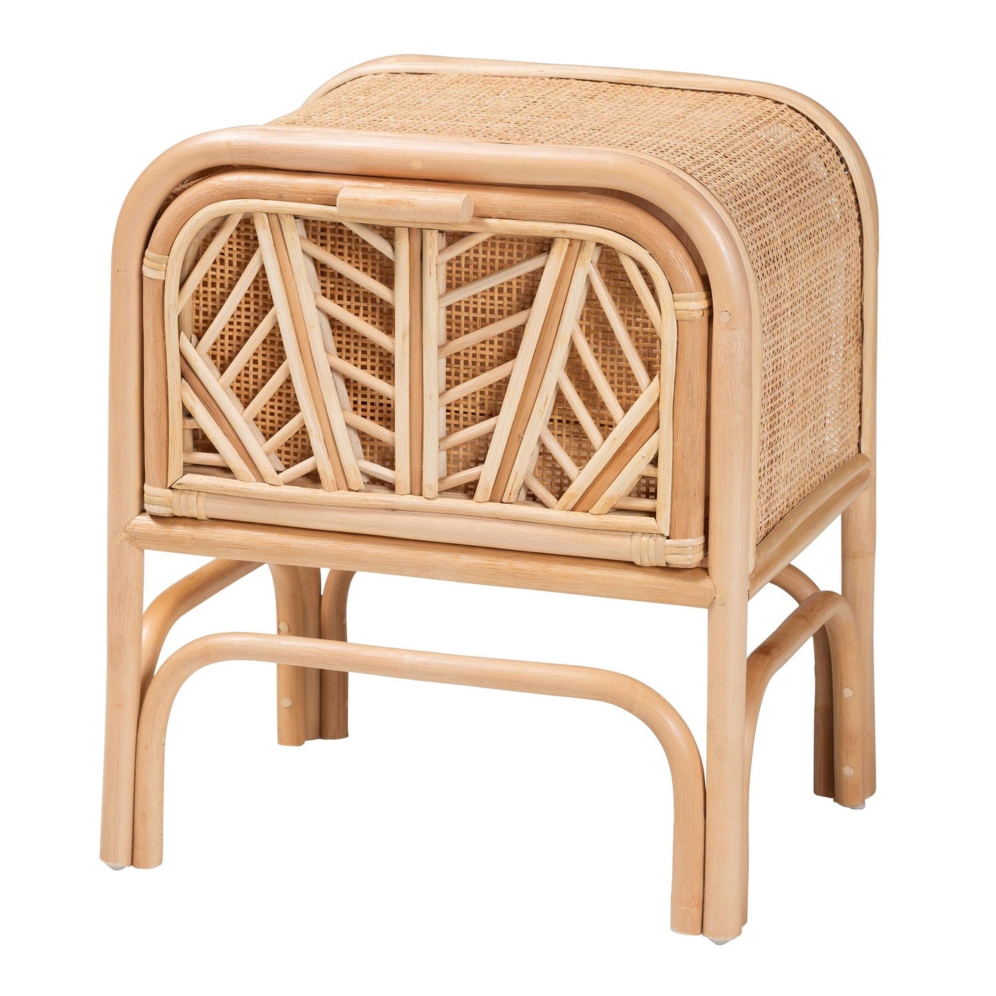 Calvin & Bay Natural Bohemian Rattan 1 Drawer Bedside / Nightstand by Hibashi Furniture – handcrafted solid wood furniture made in India