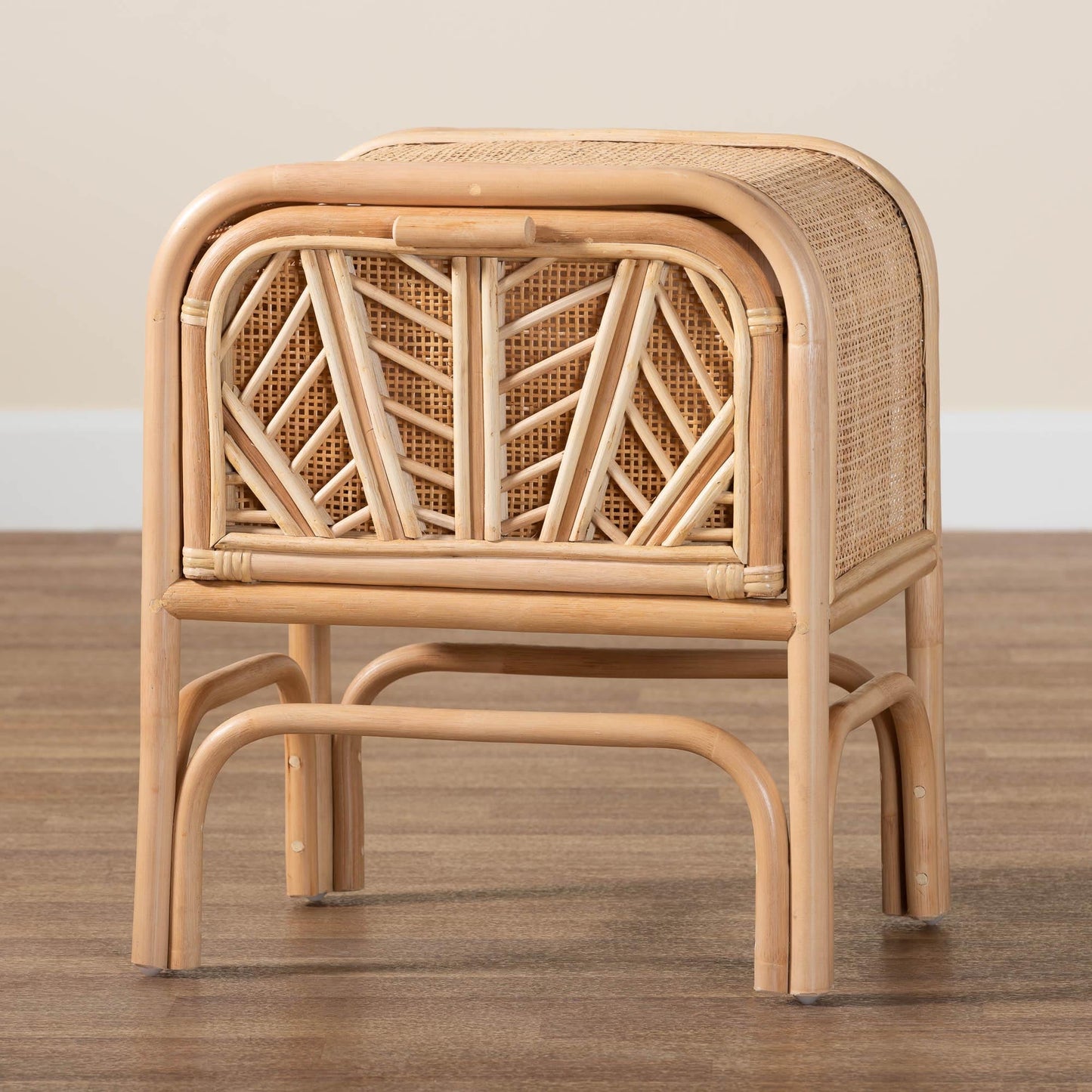 Calvin & Bay Natural Bohemian Rattan 1 Drawer Bedside / Nightstand by Hibashi Furniture – handcrafted solid wood furniture made in India