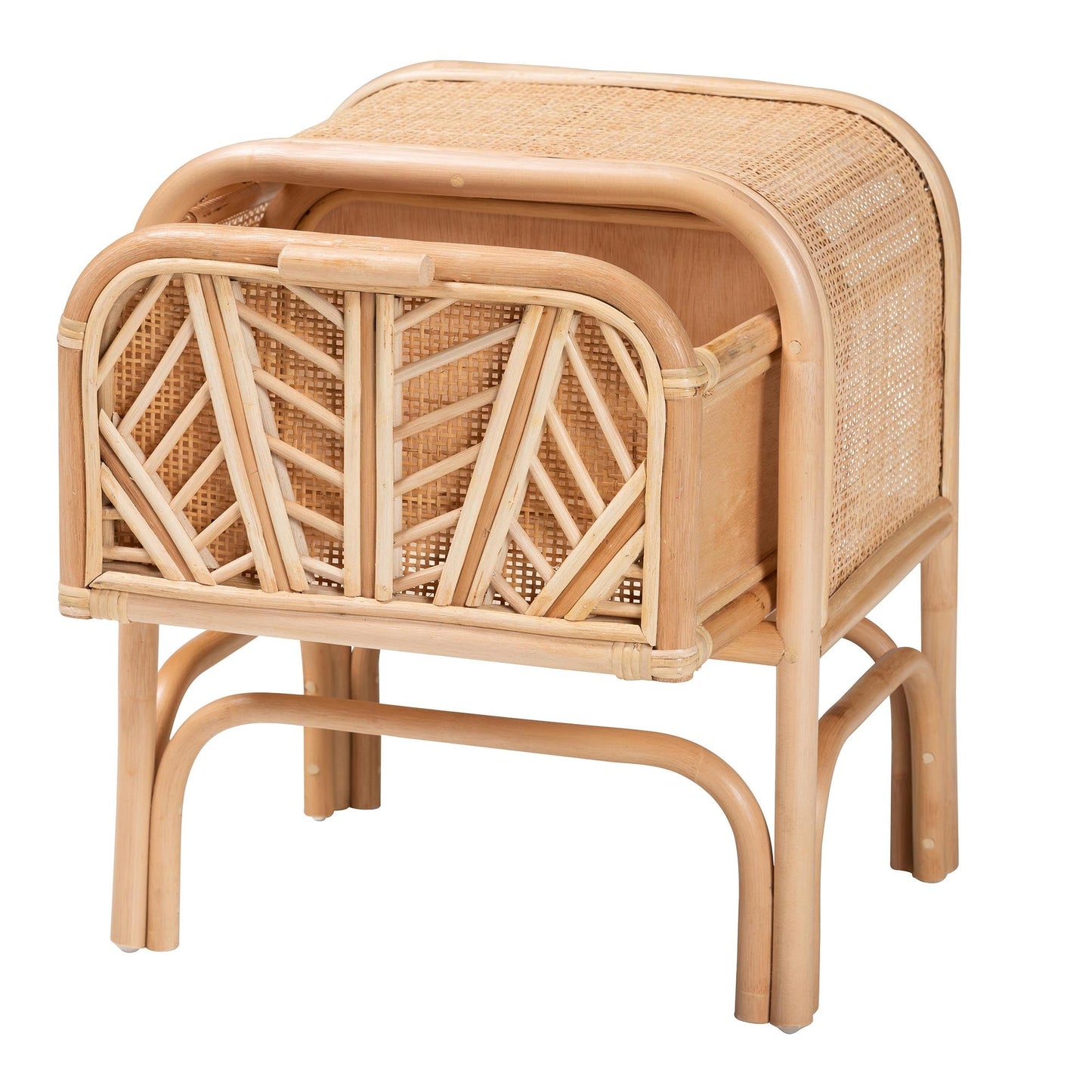 Calvin & Bay Natural Bohemian Rattan 1 Drawer Bedside / Nightstand by Hibashi Furniture – handcrafted solid wood furniture made in India