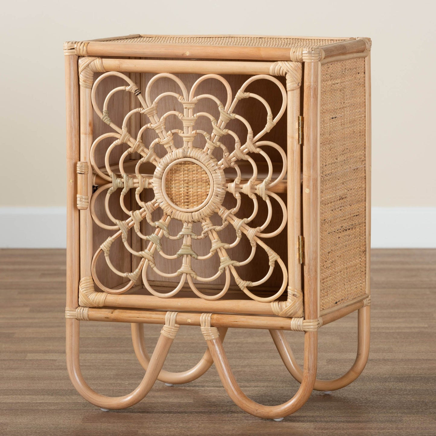 Calvin & Bay Natural Bohemian Rattan Bedside / Nightstand – handcrafted solid wood furniture