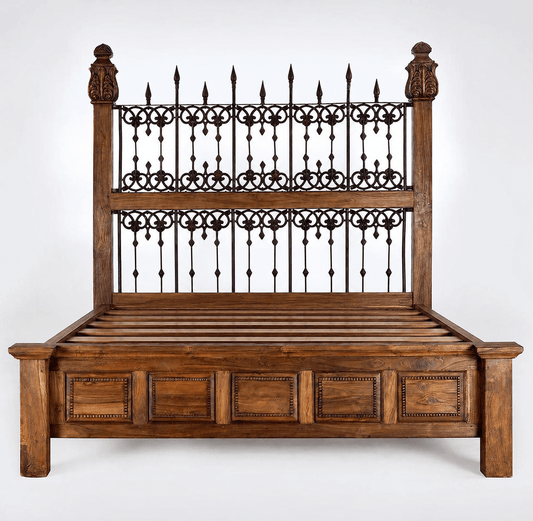 Castilla Forge™ Rustic Gothic Solid Wood & Wrought Iron Platform Bed Collection – handcrafted solid wood furniture