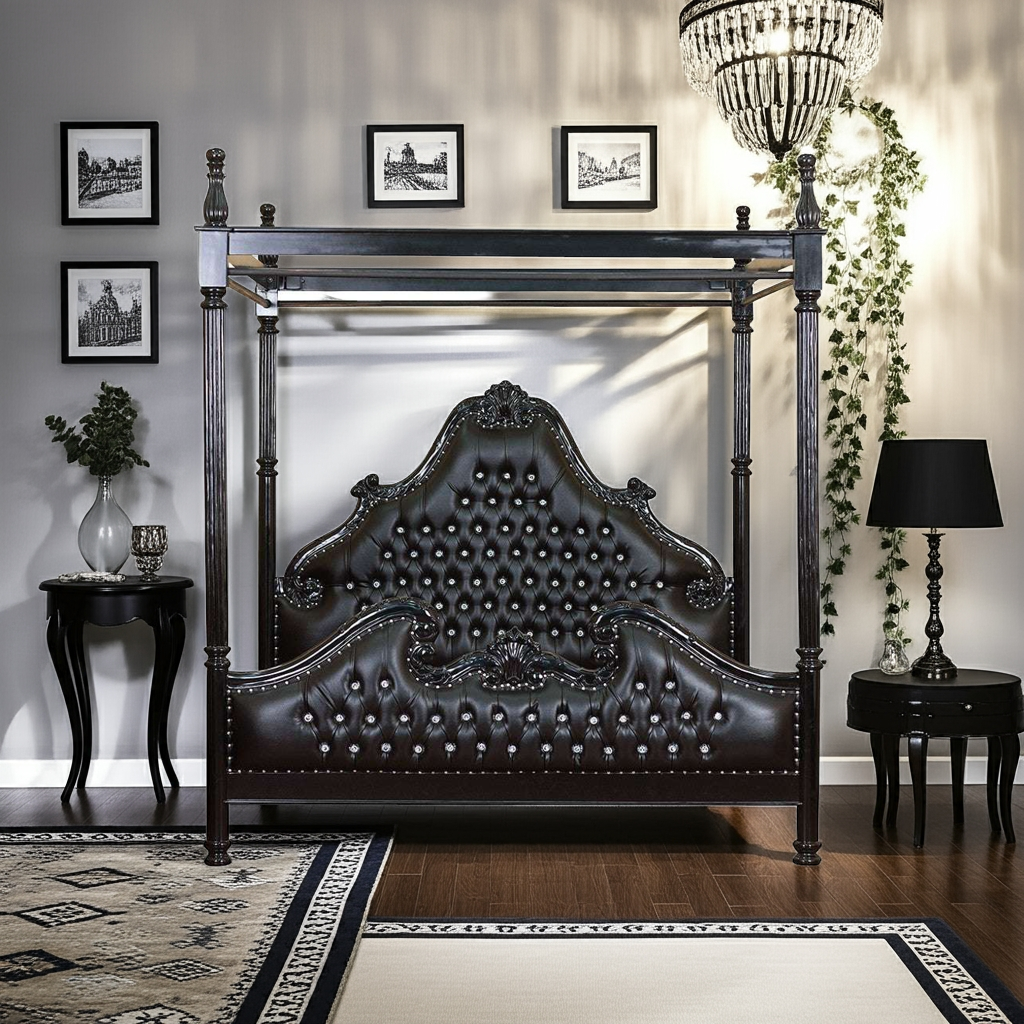 Zaraa Hand Carved Tufted Canopy Bed