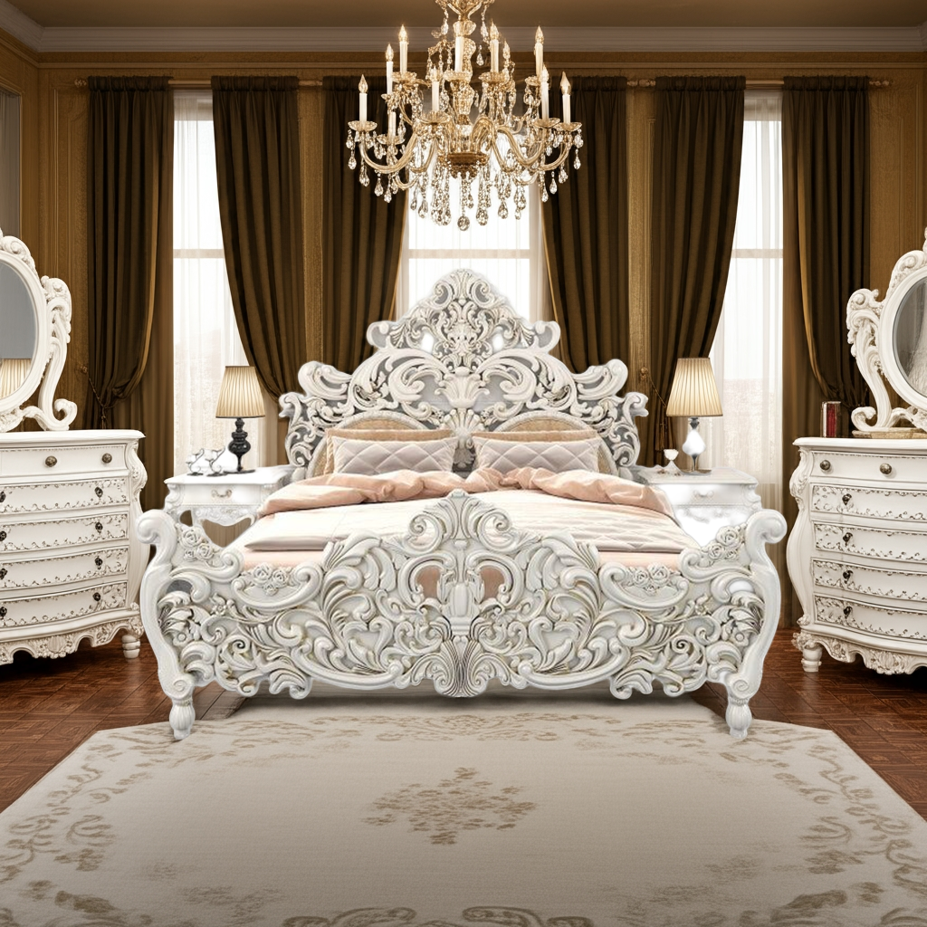 Bonita Indian Hand Carved Solid Mango Wood Bed