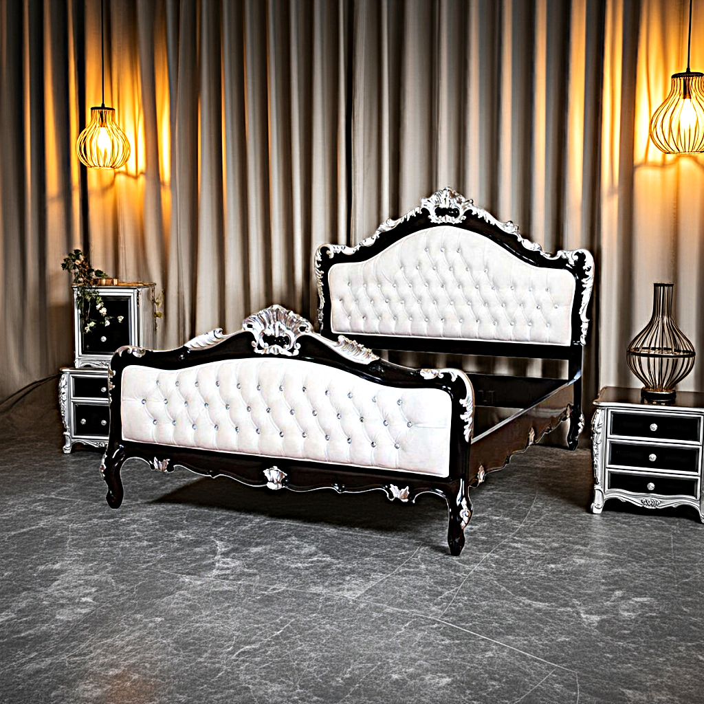 Jabs Hand carved Solid Wooden Upholstered Tufted Bed
