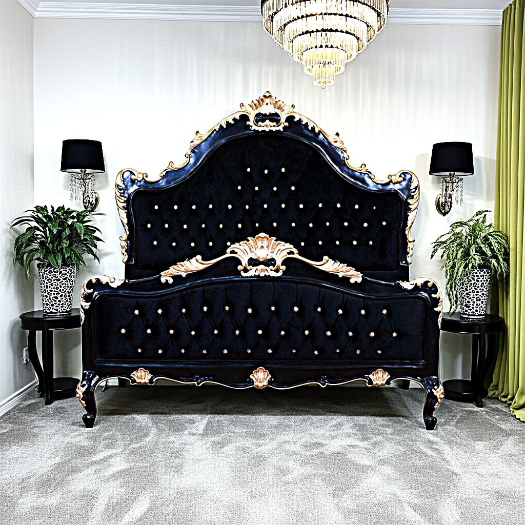 Jabs Hand carved Solid Wooden Upholstered Tufted Bed