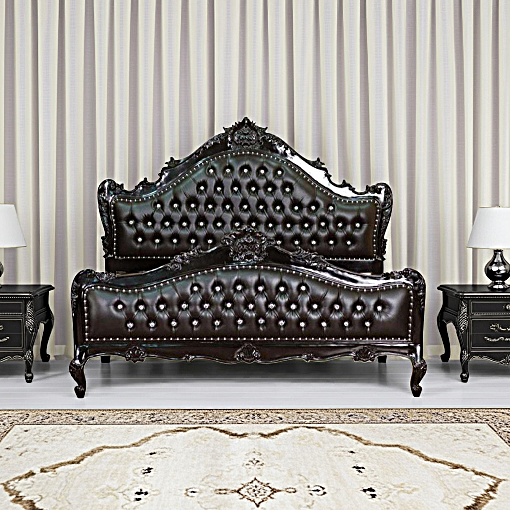Jabs Hand carved Solid Wooden Upholstered Tufted Bed