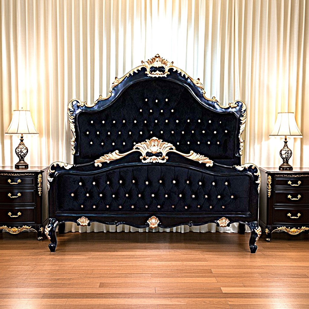 Jabs Hand carved Solid Wooden Upholstered Tufted Bed