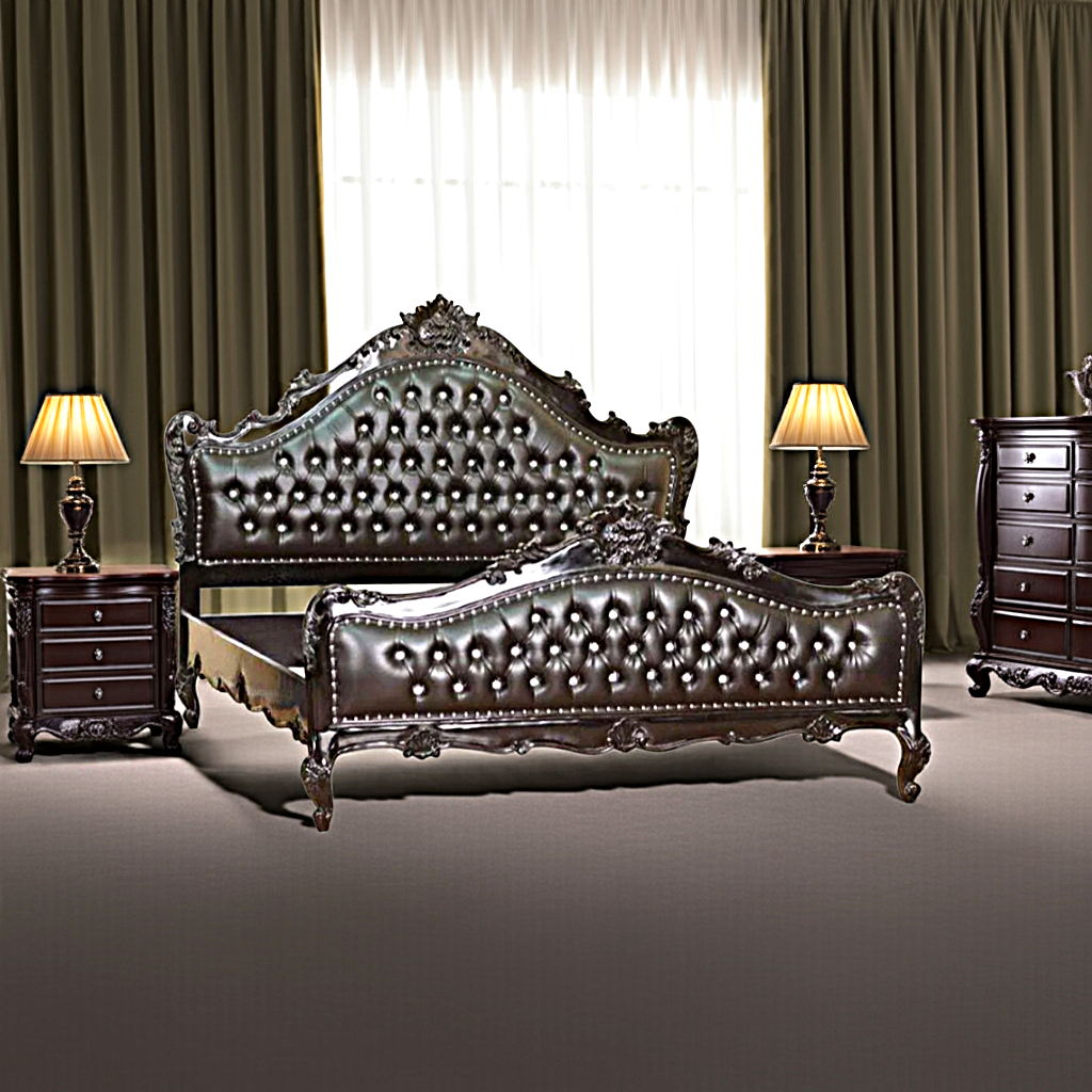 Jabs Hand carved Solid Wooden Upholstered Tufted Bed