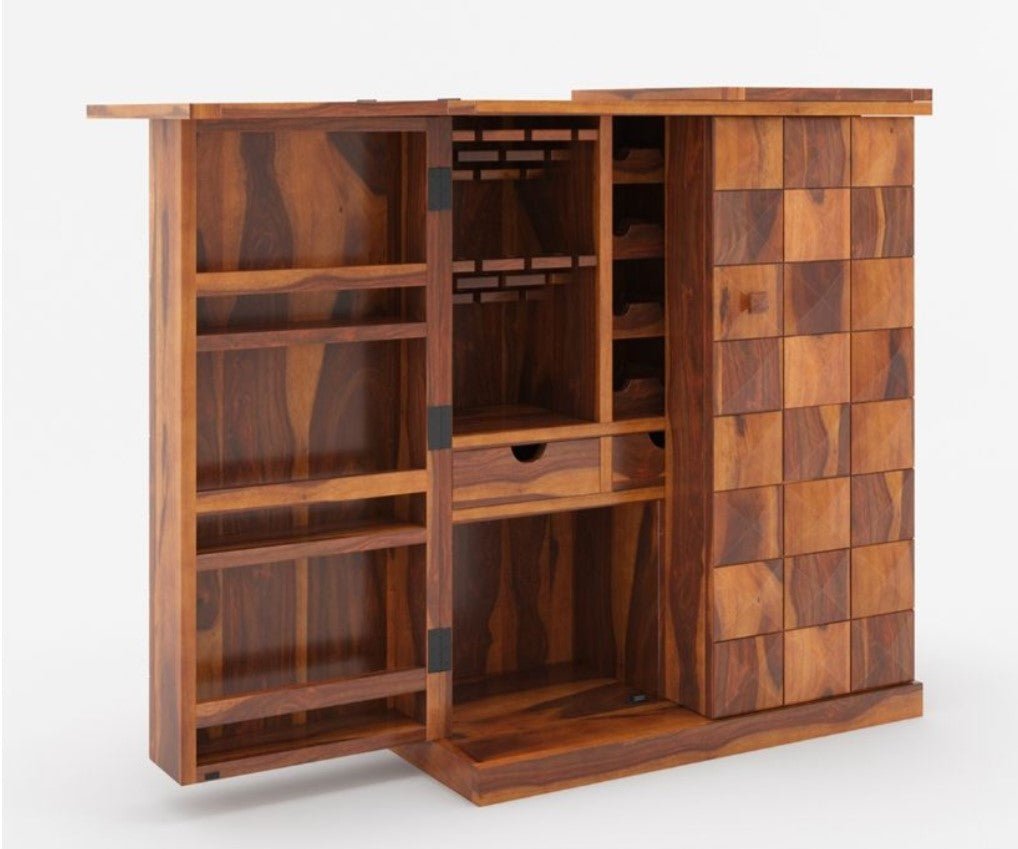 Empire Solid Wooden Rustic expandable Bar Cabinet - Indoor / Outdoor by Hibashi Furniture – handcrafted solid wood furniture made in India