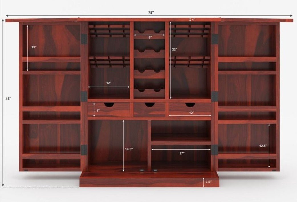 Empire Solid Wooden Rustic expandable Bar Cabinet - Indoor / Outdoor by Hibashi Furniture – handcrafted solid wood furniture made in India