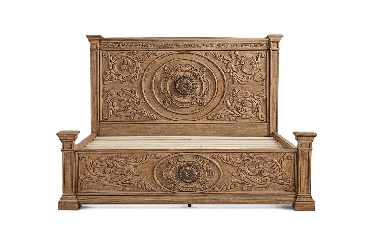 Grand Baroque Medallion™ Hand - Carved Solid Wood Platform Bed & Bedroom Collection – handcrafted solid wood furniture