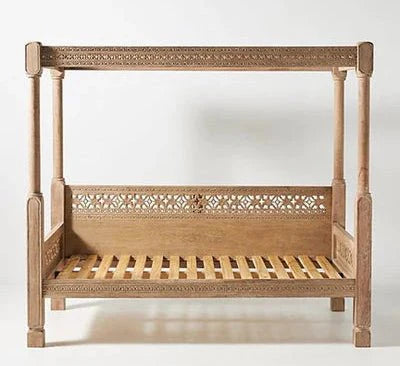 Hand-Carved Canopy Style Solid Wood Daybed / OutDoor Seating