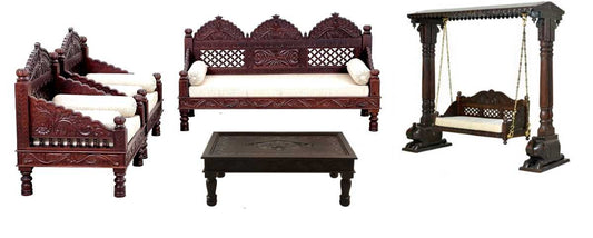 Hand - Carved Indian Mughal Elephant Design swing – handcrafted solid wood furniture