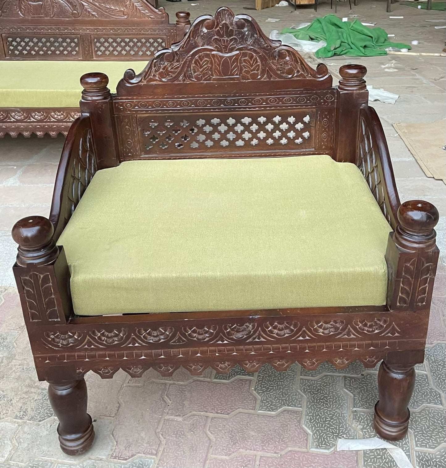 Hand Carved Indian Mughal Elephant Design swing by Hibashi Furniture – handcrafted solid wood furniture made in India