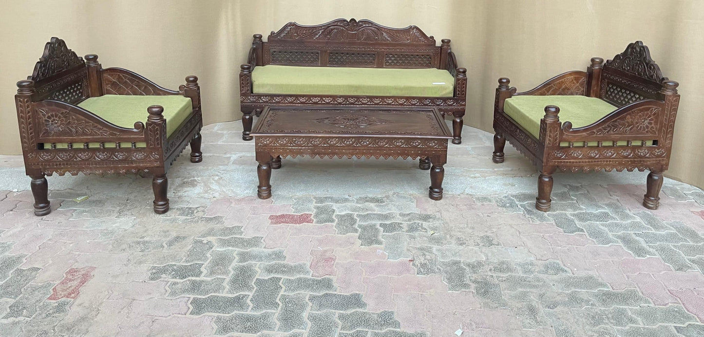 Hand Carved Indian Mughal Elephant Design swing by Hibashi Furniture – handcrafted solid wood furniture made in India