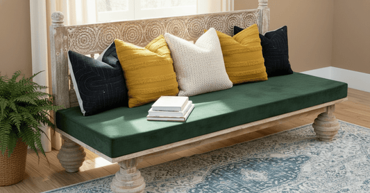 Hand Carved Indian Mughal floral White Washed Charming Daybed – handcrafted solid wood furniture