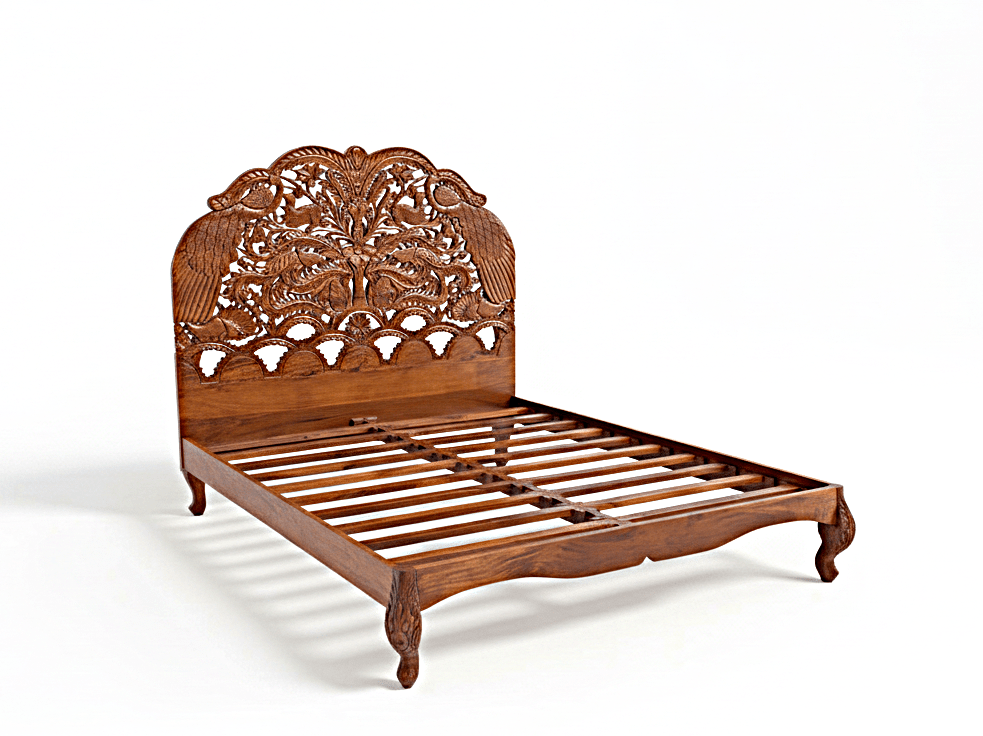 Hand Carved Indian Shajahan Bed Frame Indian Bed bedside – handcrafted solid wood furniture