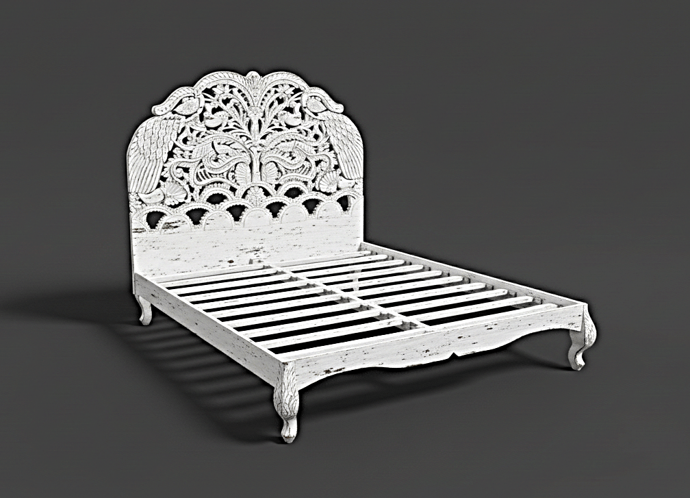 Hand Carved Indian Shajahan Bed Frame Indian Bed bedside by Hibashi Furniture – handcrafted solid wood furniture made in India