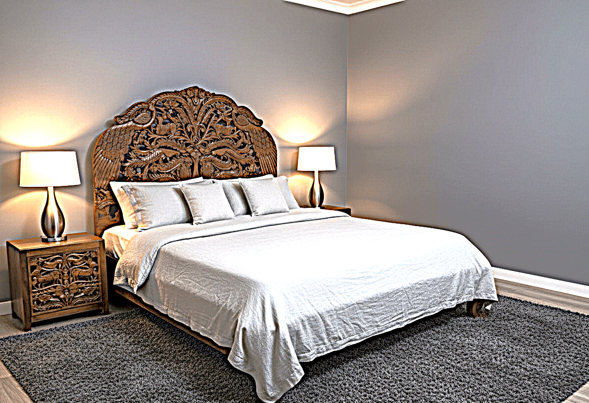 Hand Carved Indian Shajahan Bed Frame Indian Bed bedside by Hibashi Furniture – handcrafted solid wood furniture made in India