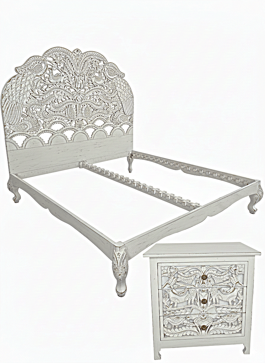 Hand Carved Indian Shajahan Bed Frame Indian Bed bedside - HF Commercial Furniture