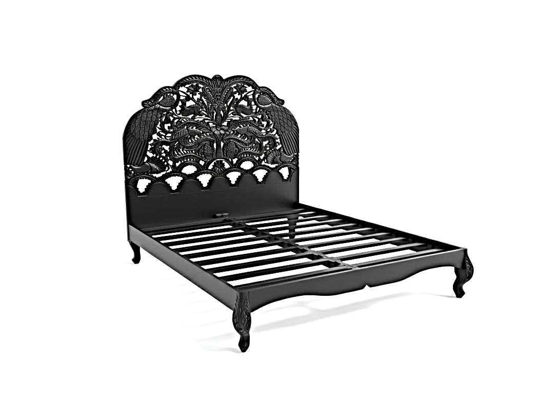Hand Carved Indian Shajahan Bed Frame Indian Bed bedside – handcrafted solid wood furniture